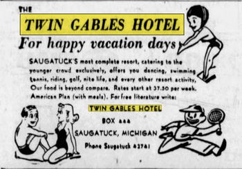 Hotel Saugatuck (Twin Gables Hotel) - May 1951 Ad